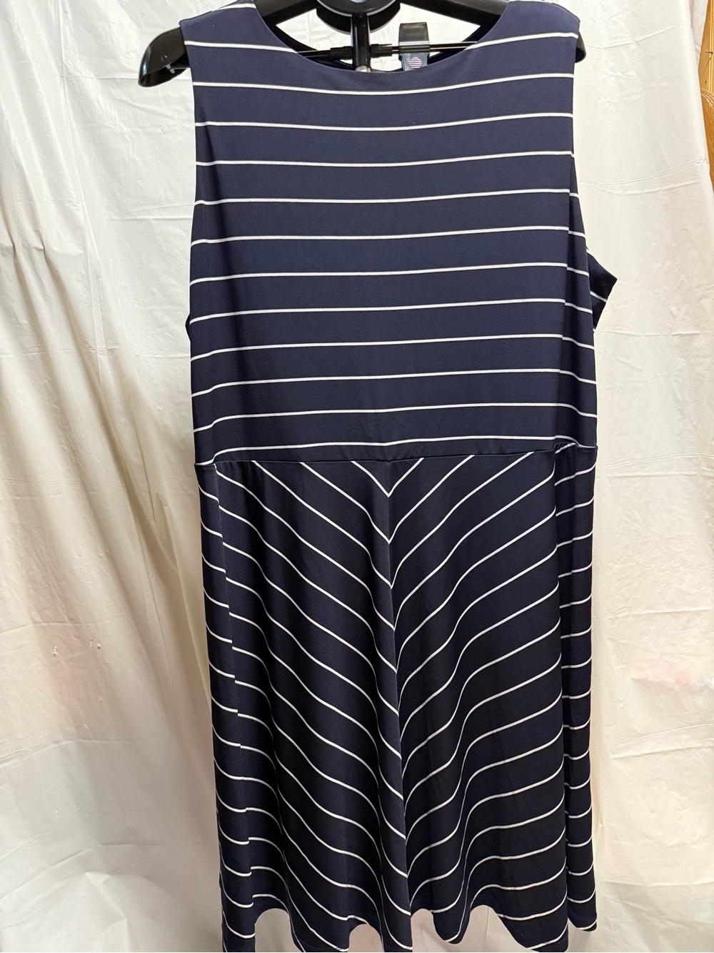 Charter Club 2X Navy White Striped Midi Dress Sleeveless Fit Flare Stretch Plus